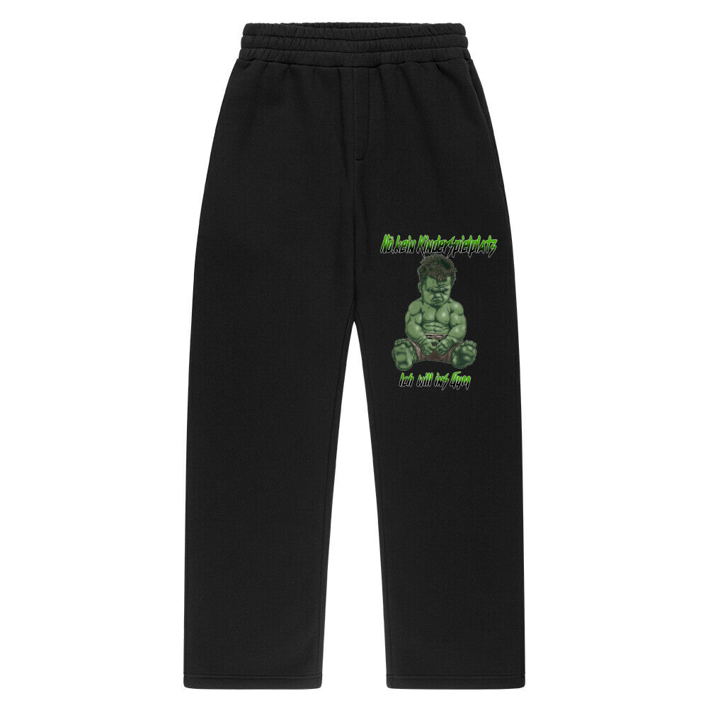 Oversized Sweatpants Unisex - Nö, kein Kinderspielplatz - Ich will ins Gym (Design vorne links)