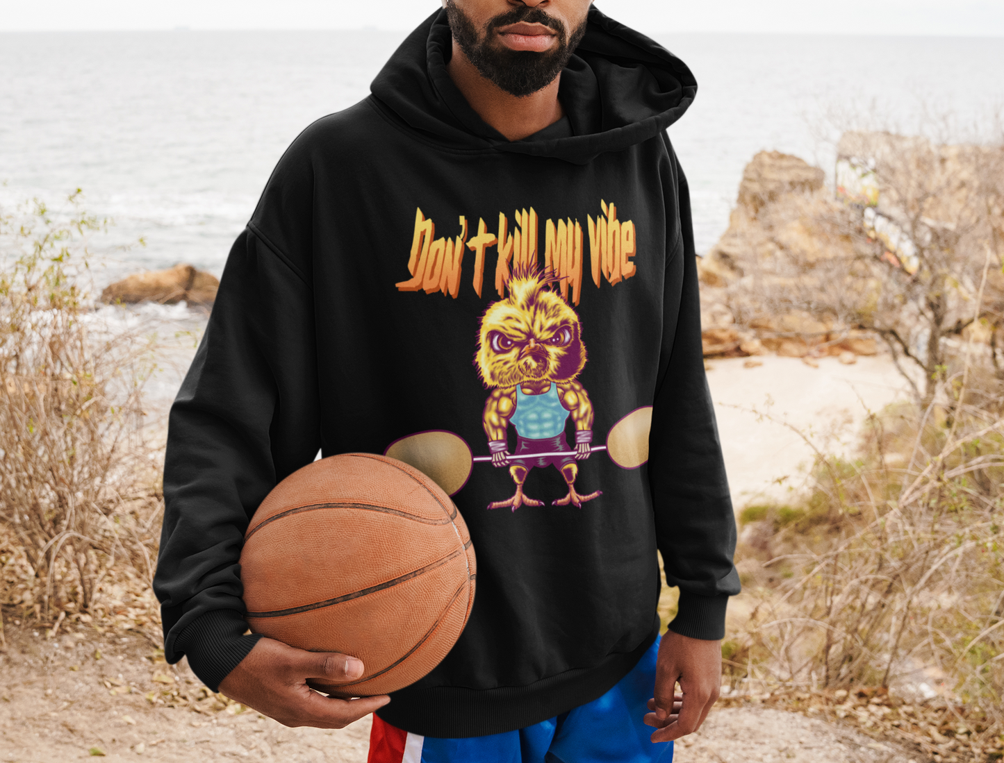 Oversized Hoodie Unisex mit Taschendruck - Don't kill my vibe